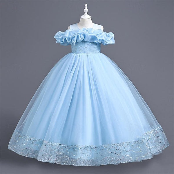 Solid Color Flower Girls' Girl Party Dress 3D FashionChic