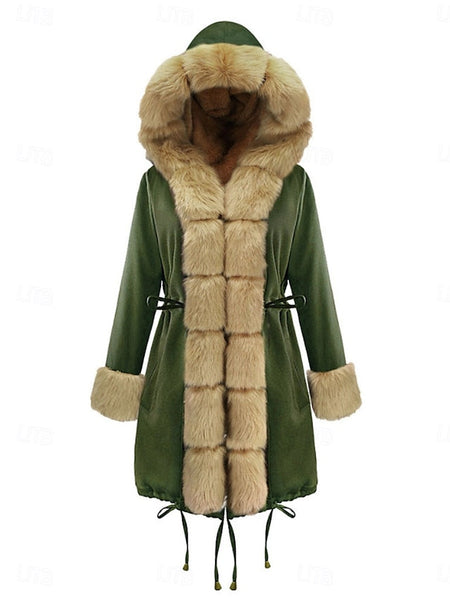 Collar Fur Faux Pocket Women's Warm Breathable Coat FashionChic