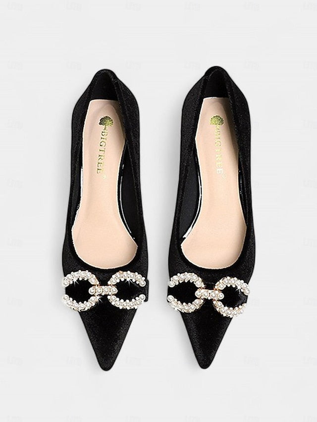 Velvet Kitten Pearl with Burgundy Bow Heel - Women's Pumps FashionChic