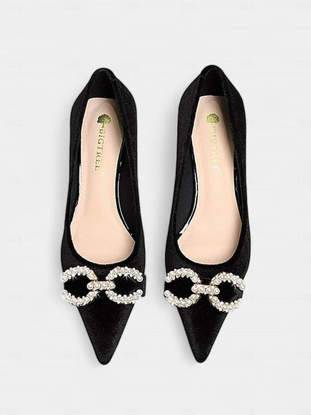 Heel Women's Pearl - Kitten Pumps with Bow Burgundy Velvet FashionChic