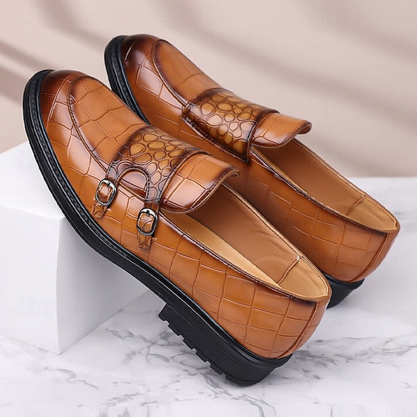 Loafers – Leather Crocodile Faux Pattern with Brown Men's FashionChic