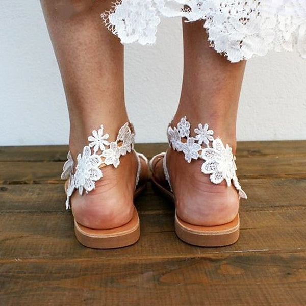 Flat with Sandals White Floral Women's Lace Bridal FashionChic