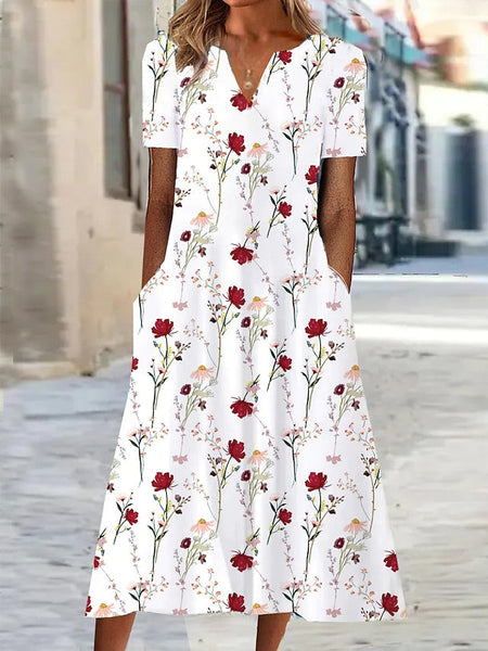 Women's Midi Dress Shift Dress Floral Pocket Print V Neck FashionChic