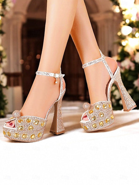 Crystal-Embellished Platform with Women's Sandals Glamorous FashionChic