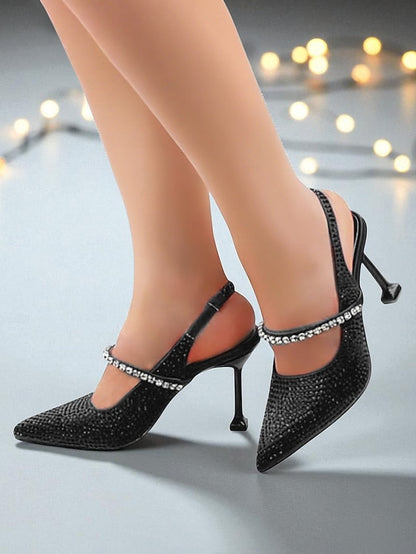 Sparkly Pointed - Heels Gold Toe Rhinestone Women's FashionChic