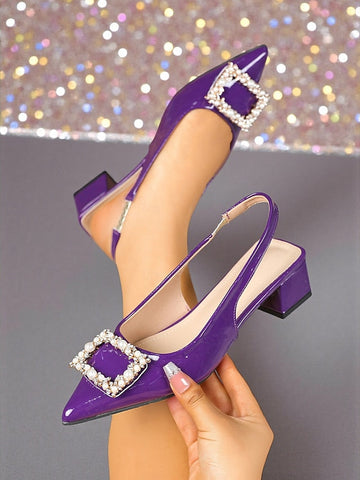 Women's Toe - Patent Purple Slingback Leather Pumps Pointed FashionChic