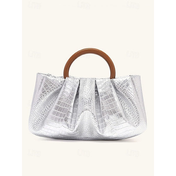 Clutch Faux with Bag Leather Women's Acrylic Tote Pleated FashionChic