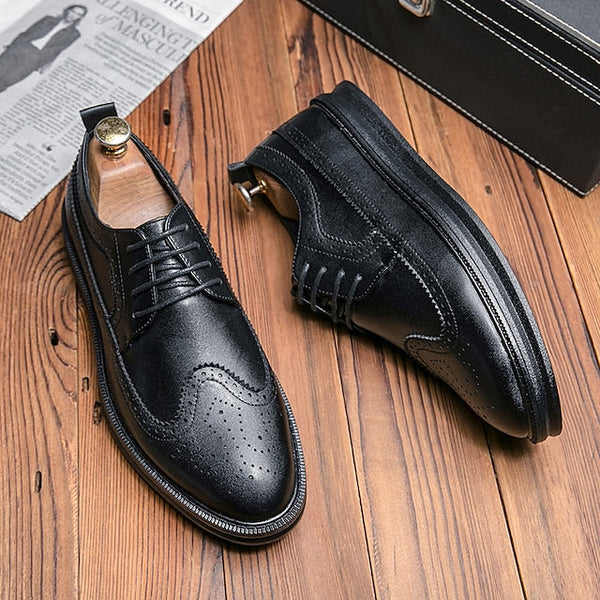 Shoes White Lace-Up Stylish Derby Brogue Leather - Men's FashionChic