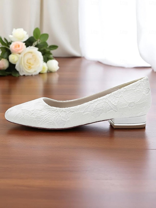 Flats Women's Wedding Lace Ivory Heel Low FashionChic