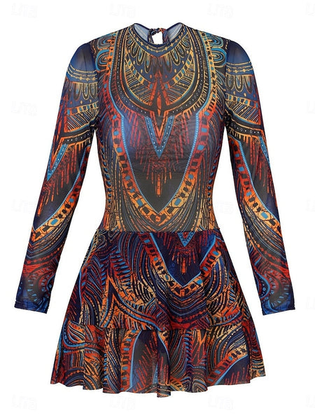 Women's One Piece Swimsuit with Skirt Boho Dress Tummy FashionChic