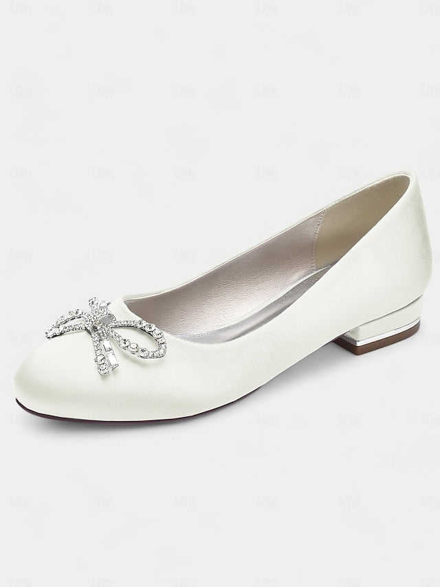 Flats - Rhinestone Bow Embellished Round-Toe Women's FashionChic