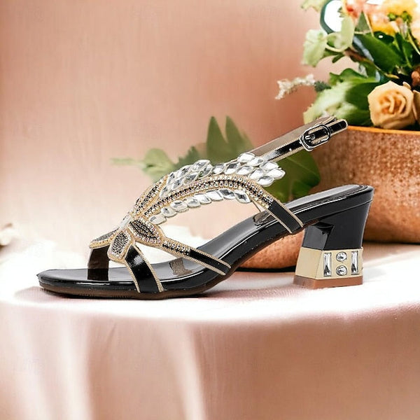 Women's Rhinestone Round Toe Sandals Party Wedding Shoes FashionChic