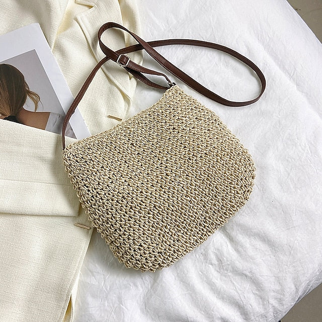 Summer Crossbody Woven Women's – Boho Natural Bag Straw FashionChic