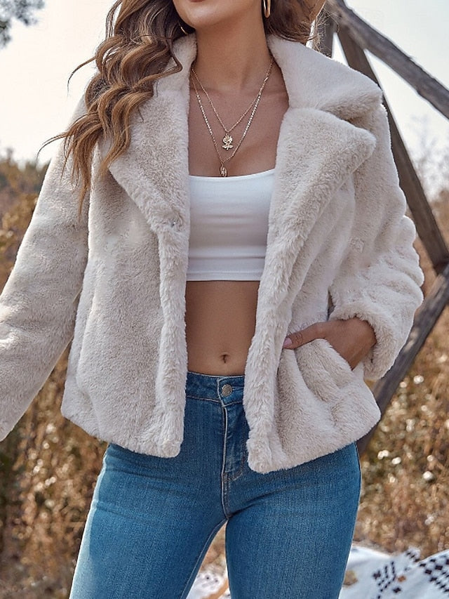 Coat Pocket Comfortable Teddy Fur Warm Faux Women's FashionChic