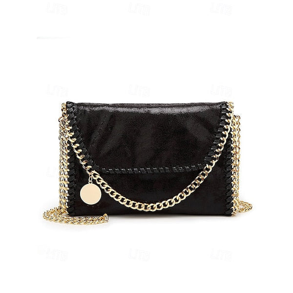 Leather Faux Bag with Chain Red Whipstitch Shoulder Detailing FashionChic