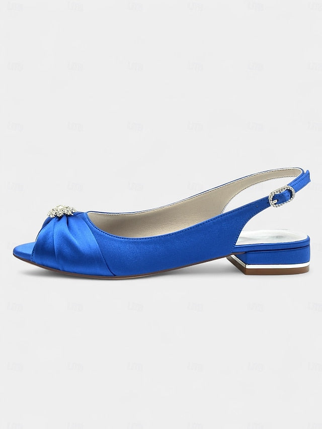 Women's Wedding Heels with Crystal Satin Slingback FashionChic