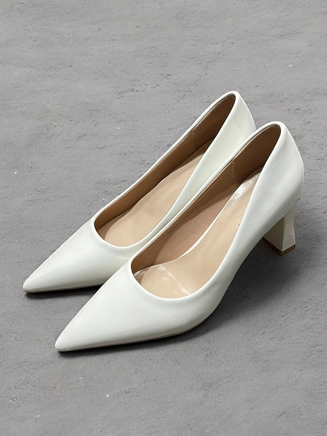 Pointed-Toe Glossy Patent Leather Heel Green Pumps Faux Block FashionChic