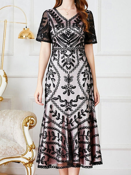 Party of Bride V Dress Vintage Mother Elegant the A-Line FashionChic