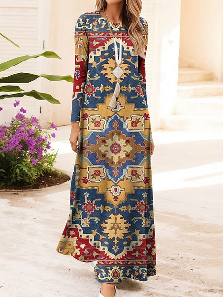 Women's Maxi Dress Vintage Bohemian A Line Dress Crew Neck