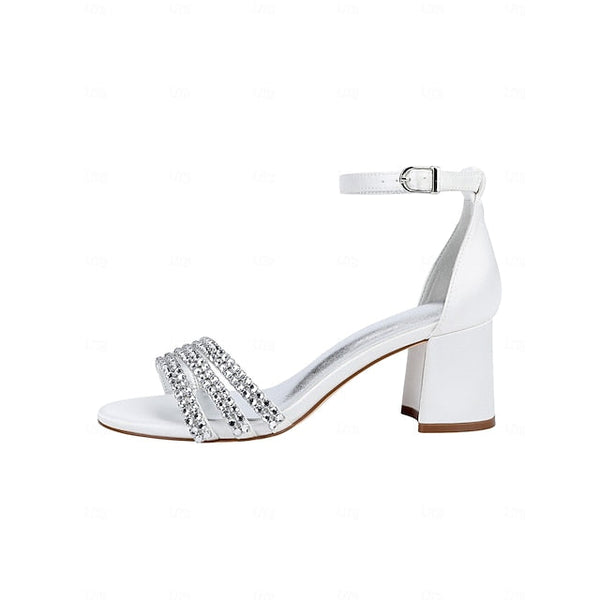 Satin Rhinestone Heel with Block Purple Women's Sandals FashionChic