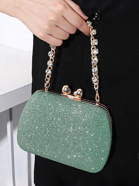 Glitter Sage Clutch Women's with Evening Green Rhinestone FashionChic