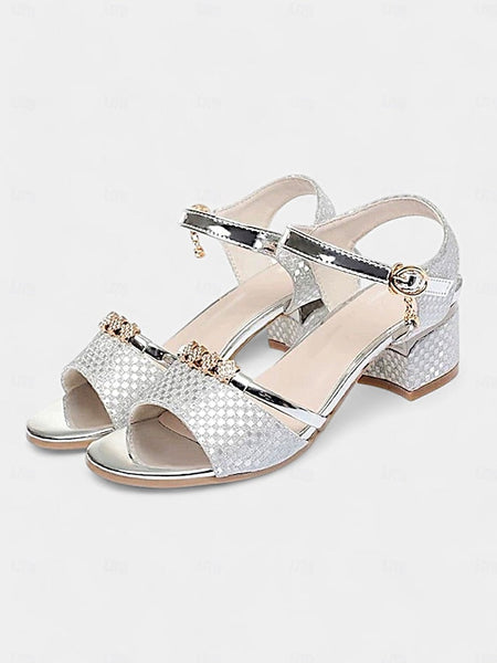 Heel for – Gold Rhinestone-Embellished Block Sandals Women FashionChic