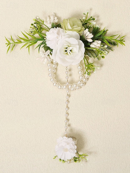 and – Elegant White Set Pearls Jewelry Wrist with Hand Floral FashionChic