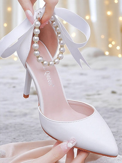 Ankle Pumps Heel Strap - Bow Women's Pearl Kitten Blue with FashionChic