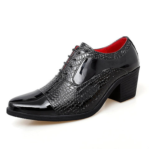 Men's Oxford Leather Pattern Faux Black Patent Crocodile FashionChic