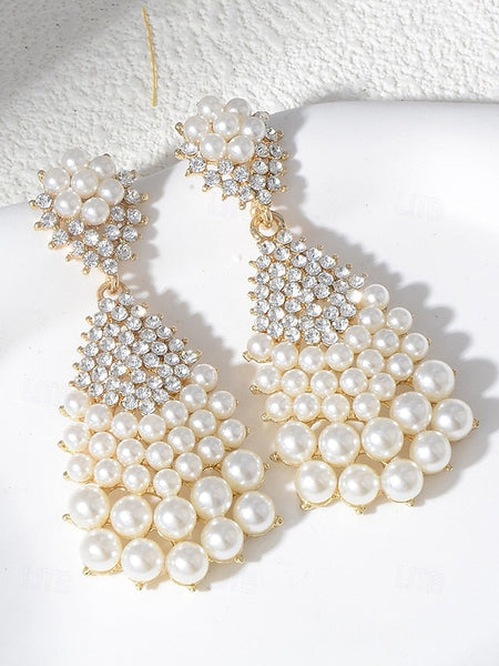 – Vintage Faux Earrings Elegant Drop Pearl and Rhinestone FashionChic
