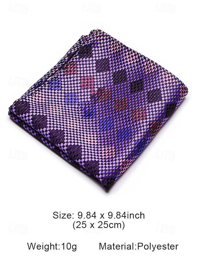 and Square Checkered Men's Pocket Purple Silk Tie – Set FashionChic