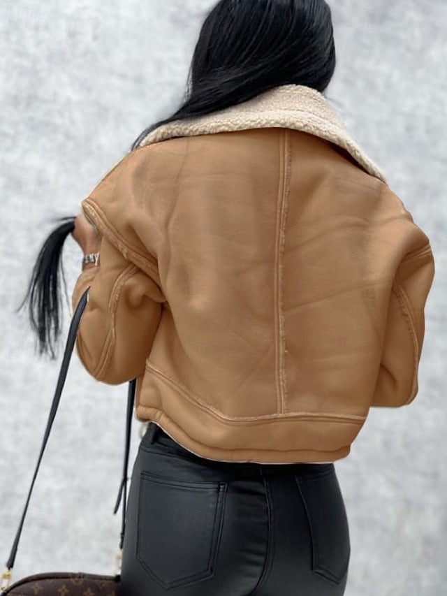 Warm Pocket Women's Leather Buttons Jacket Faux Comfortable FashionChic