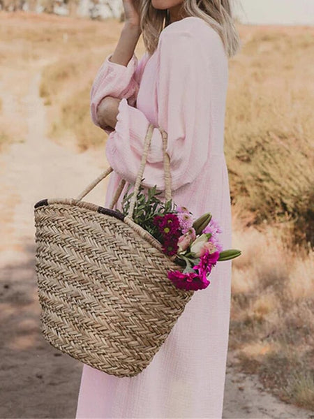 Women's Pink Orange Rose Red Summer Spring Maxi Dress Faux