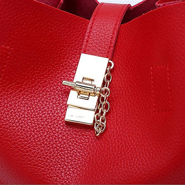 Gold Red Women's Chain with Leather Handbag Lock and Faux FashionChic