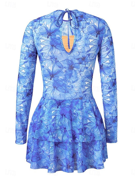 Women's One Piece Swimsuit with Skirt Boho Dress Tummy FashionChic