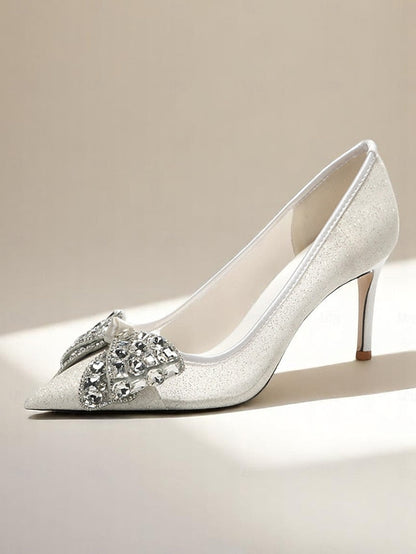 Glitter Women's with High Rhinestone Bow Heels FashionChic