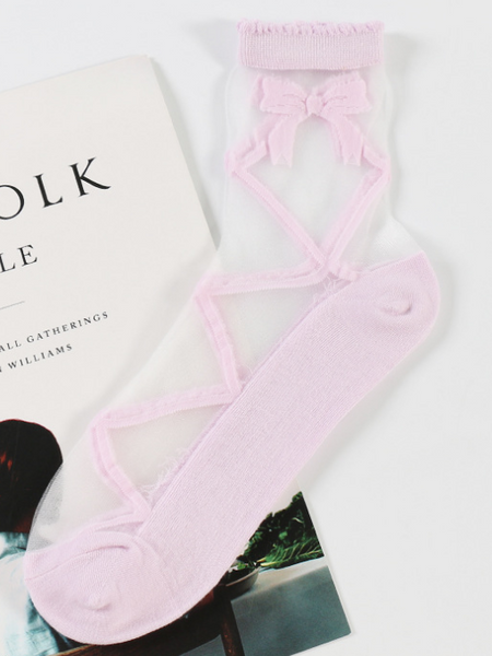 Strap Colors Socks Semi-Sheer 5 Pattern Bow FashionChic