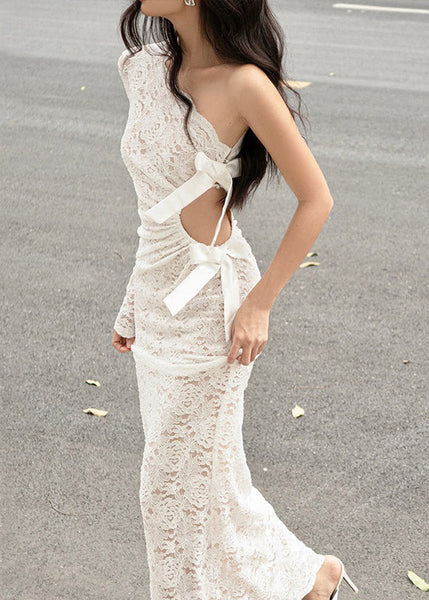 Out Dress Maxi Hollow White Chic Asymmetrical Lace Spring FashionChic