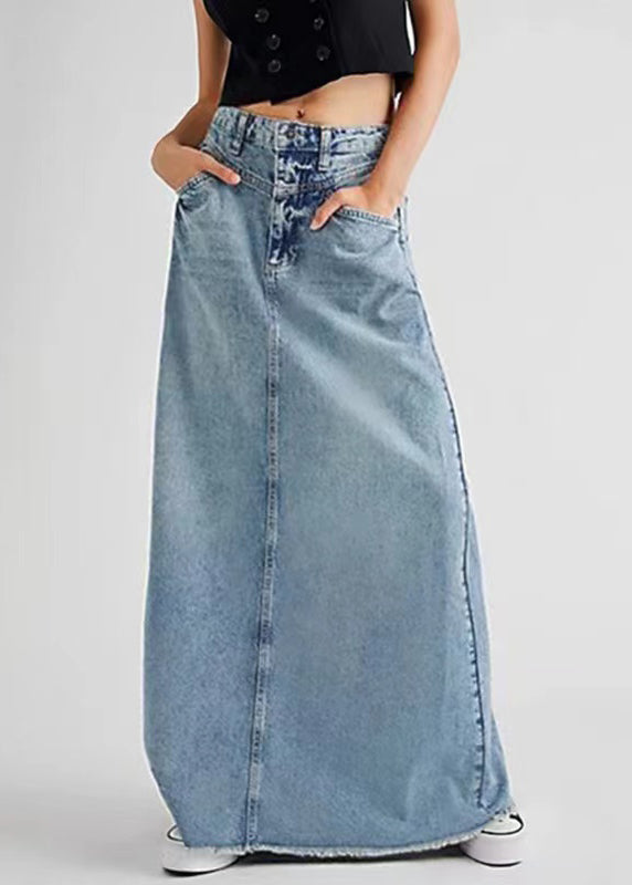 Art Blue Pockets Tasseled High Waist Denim Skirt Summer TT1025 shopify