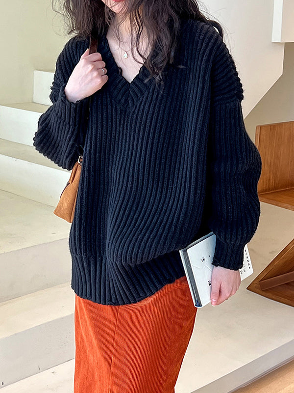 Urban Fuchsia V-Neck Long Sleeve Knit Sweater AN1046 Genistyle Shop