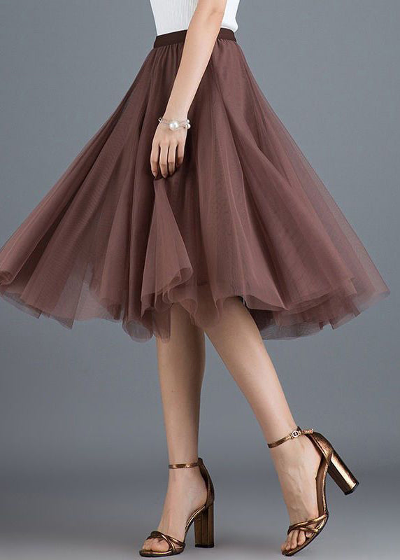 Fashion Brown High Waist Exra Large Hem Tulle Pleated Skirt Spring TT1034 shopify