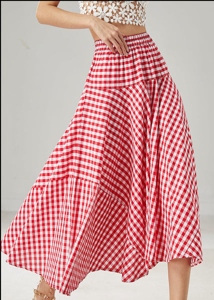 Red Plaid Cotton Holiday Skirts Exra Large Hem Summer AZ1032 shopify