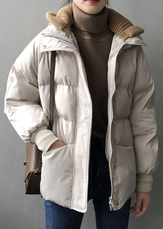 Organic Beige Hooded Pockets Fine Cotton Filled Witner Coat Winter AF1070 HS-DJK240914