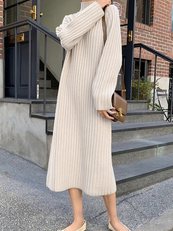 Urban Apricot High-Neck Long Sleeve Striped Knit Dress AN1055 Genistyle Shop