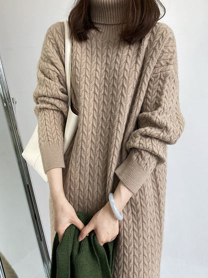 Casual Grey High-Neck Long Sleeve Twist Knit Dress AN1053 Genistyle Shop
