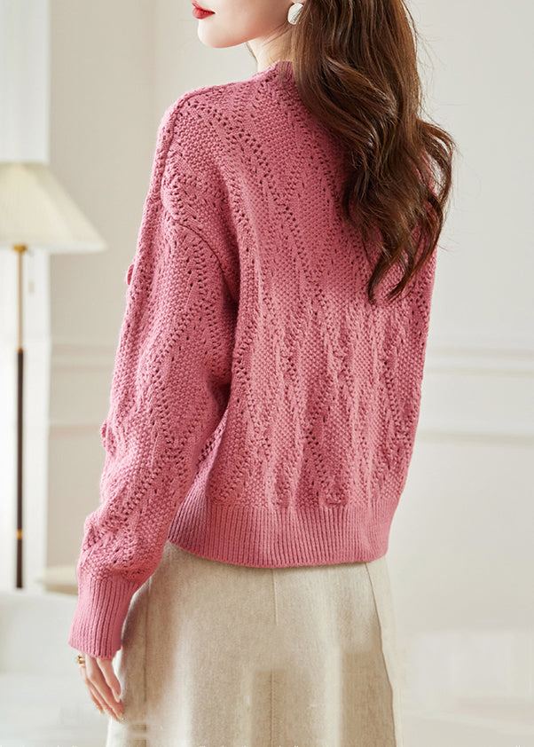 Floral Pink Hollow Out Solid Knit Sweaters Fall QC033 shopify