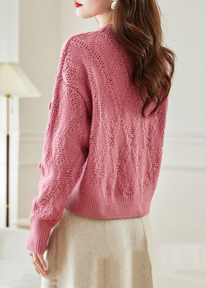 Floral Pink Hollow Out Solid Knit Sweaters Fall QC033 shopify