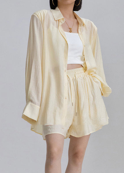 Casual White Peter Pan Collar Shirts And Shorts Two Pieces Set Long Sleeve AN1031 Genistyle Shop