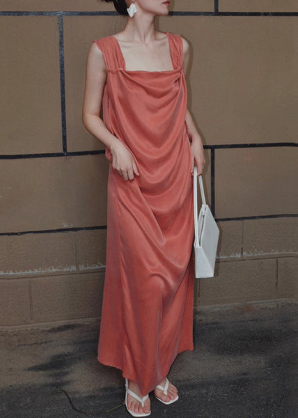 Silk Orange Sleeveless Up Solid Long Lace Women Dresses FashionChic