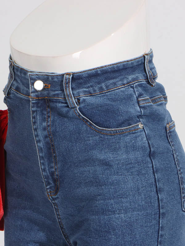 Red Chic Tied Straight Jeans High Waist Buttoned FashionChic